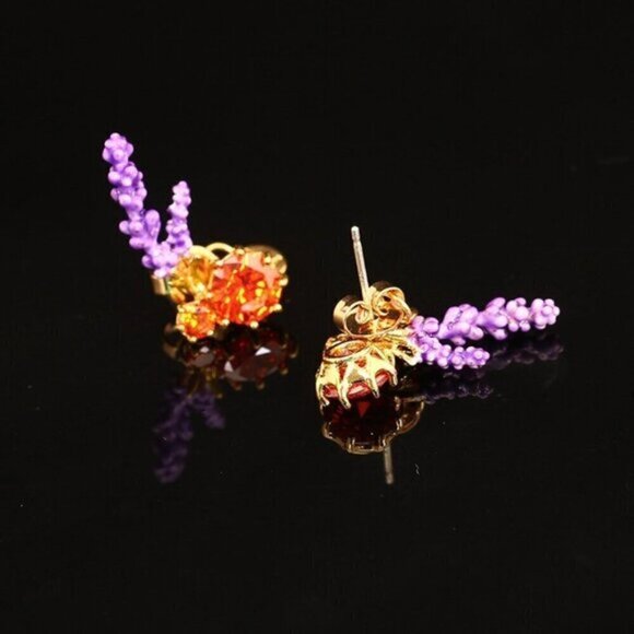 LES NEREIDES Anthropologie  Hand Enamelled Orange Lilac EARRINGS - Picture 3 of 3